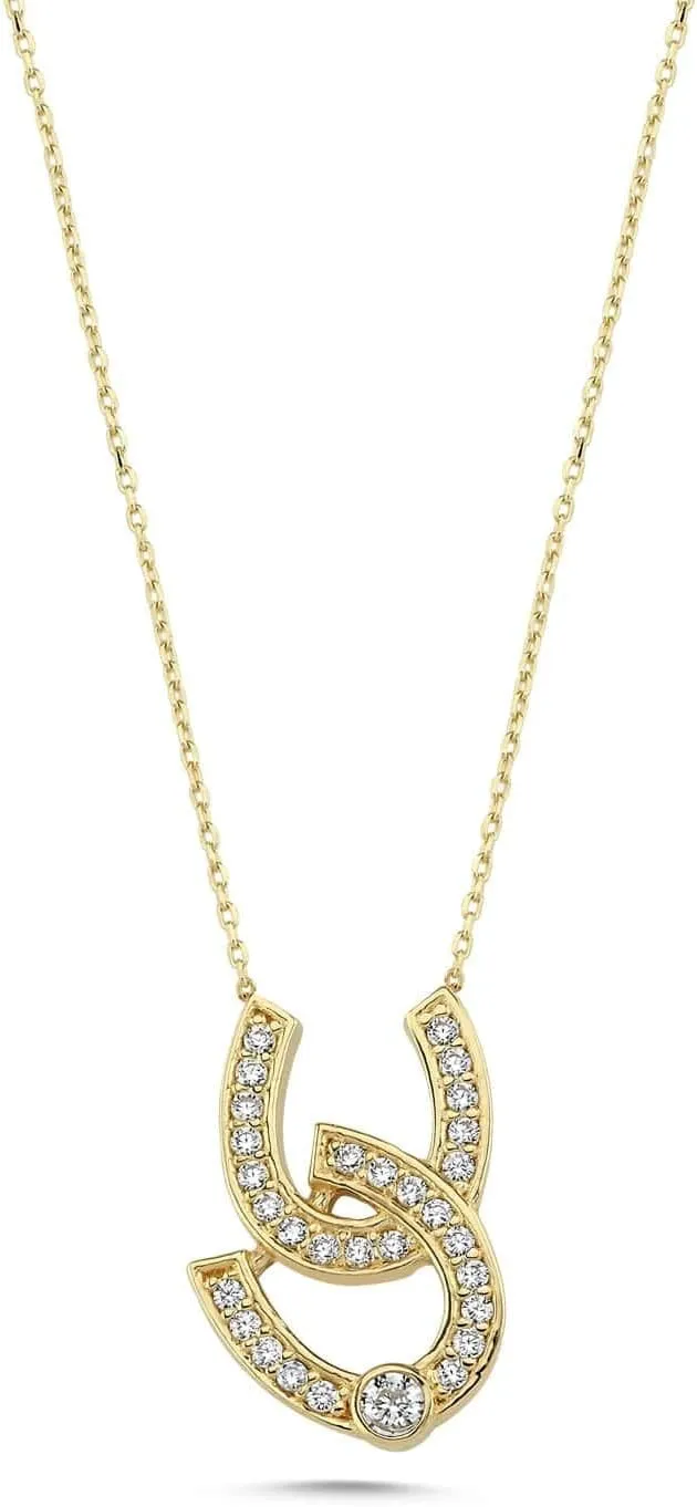 100% 14k Solid Gold Horseshoe Necklace for Women - Pendant Charm Horse Shoe Jewelry Gifts for Birthday, Mothers Day, Mothers Day, Best Friend, Sister, Mom, Grandma, |18''