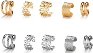 2 Sets (10 Pcs) of Gold and Silver Ear Cuffs Non Piercing Adjustable Light-weight Ear Cuff Earrings Clip On Cartilage Earring Sets
