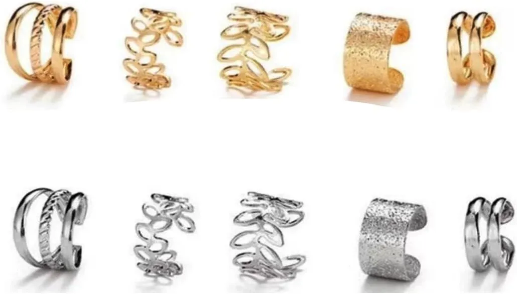 2 Sets (10 Pcs) of Gold and Silver Ear Cuffs Non Piercing Adjustable Light-weight Ear Cuff Earrings Clip On Cartilage Earring Sets
