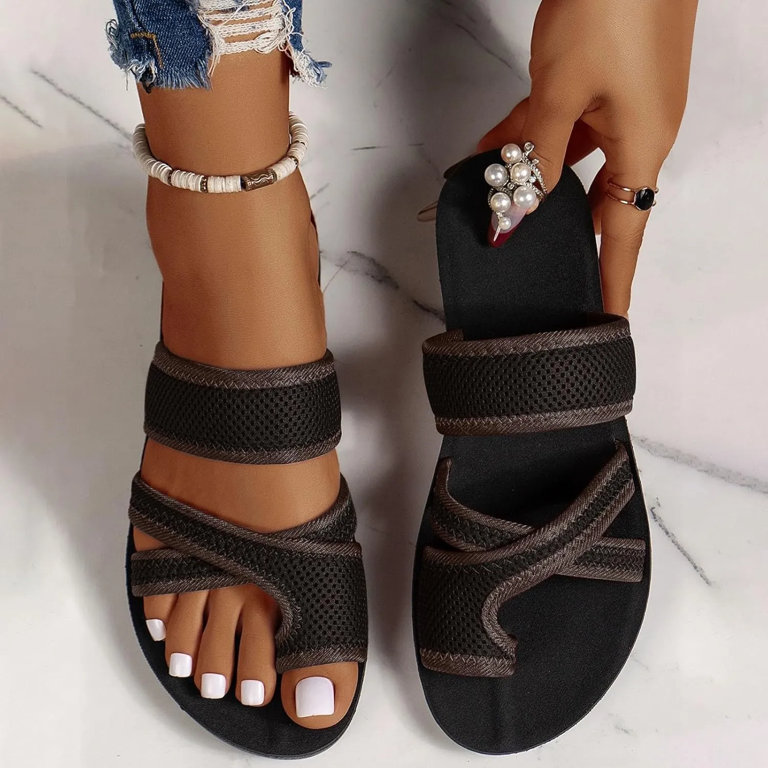2024 Women's Hollow Mesh Slide Sandals - Comfortable Orthopedic Arch Support Mesh Sandals Slipper Flip Flop Sandals