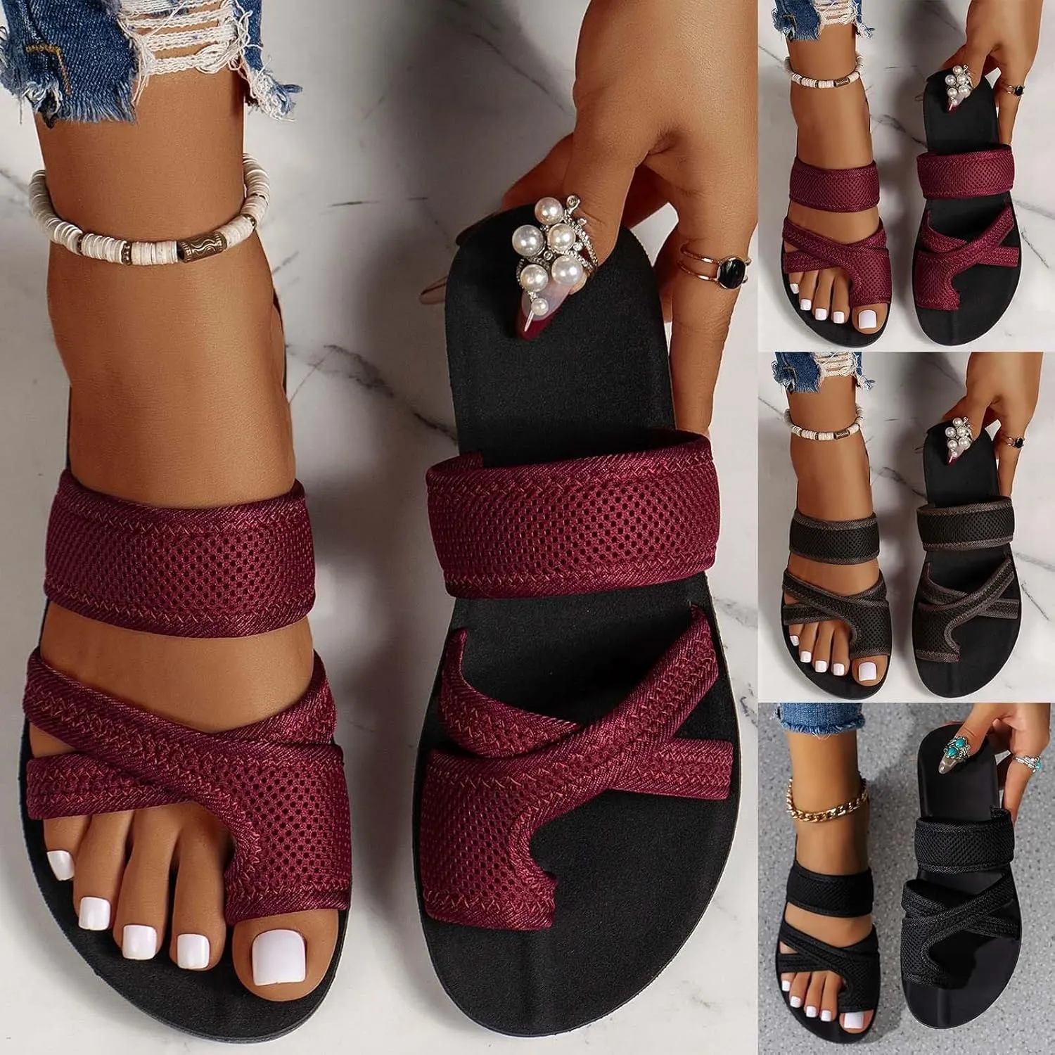 2024 Women's Hollow Mesh Slide Sandals - Comfortable Orthopedic Arch Support Mesh Sandals Slipper Flip Flop Sandals