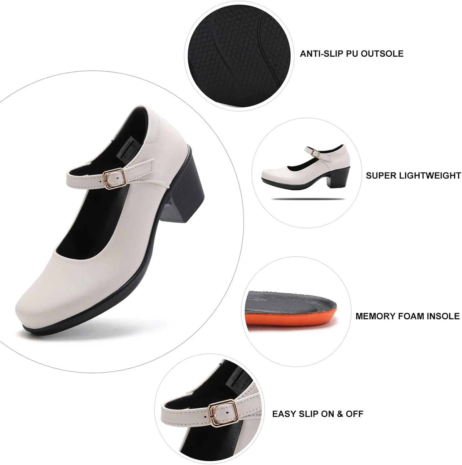 2025 Women's Mary Jane High Heels Pumps, Chunky 2-Inch Heel, Comfortable Dress Shoes for Work, Casual and Office Business, Zapatos para Mujer de Vestir