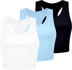 3 Pack Summer Tank Tops for Women U Neck Ribbed Sleeveless Camisole Shirts Racerback Crop Tops Going Out Clothes 2025