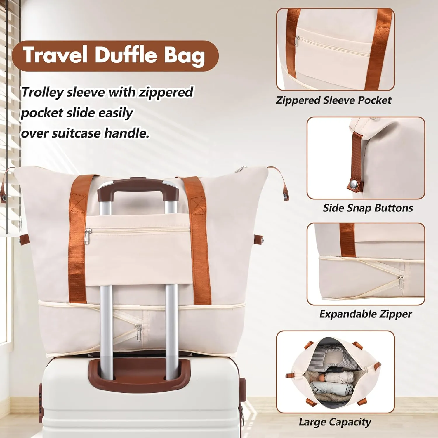 3-Piece Luggage Sets with Duffel Bag & Toiletry Bag, Hardshell ABS Suitcases with Double Spinner Wheels, Lightweight Travel Suitcase Set with TSA Lock for Men and Women (White)
