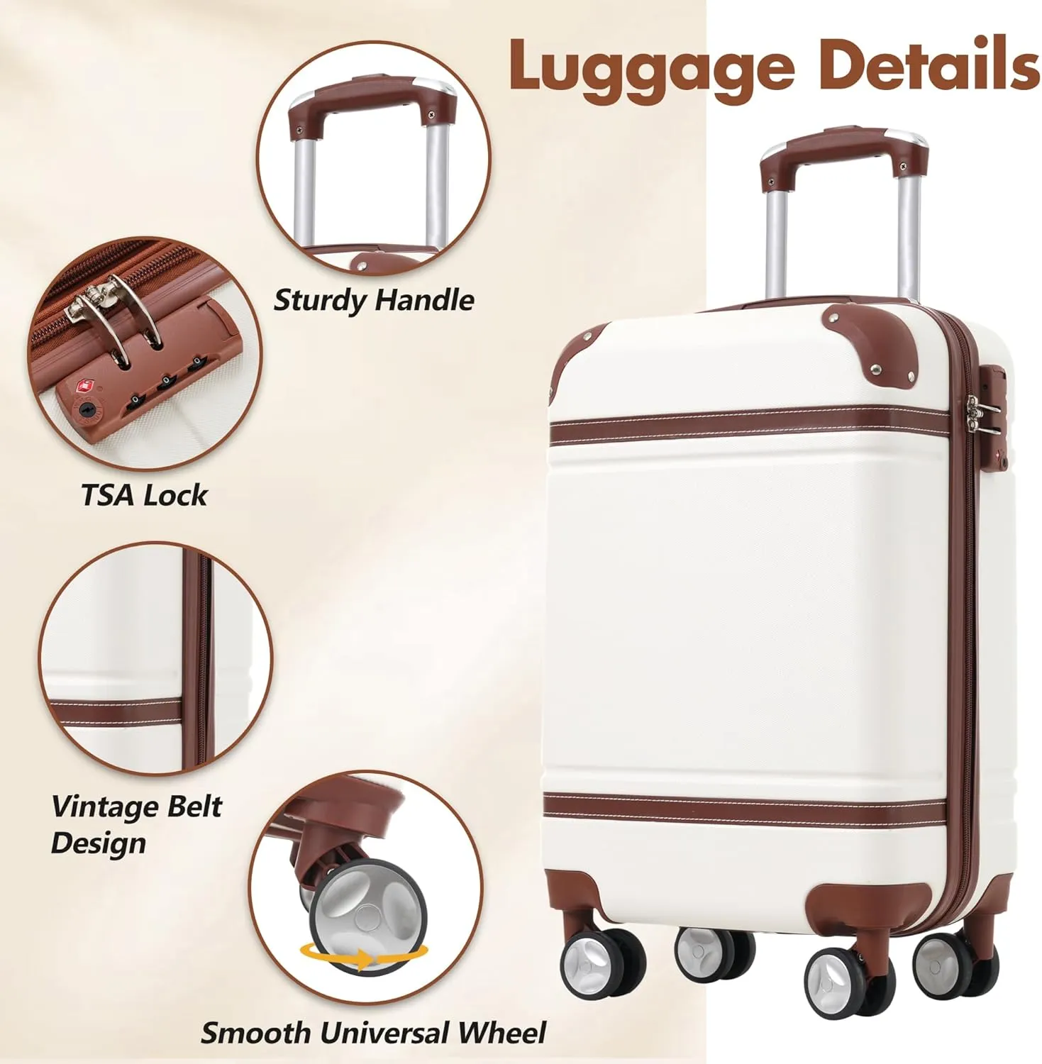 3-Piece Luggage Sets with Duffel Bag & Toiletry Bag, Hardshell ABS Suitcases with Double Spinner Wheels, Lightweight Travel Suitcase Set with TSA Lock for Men and Women (White)