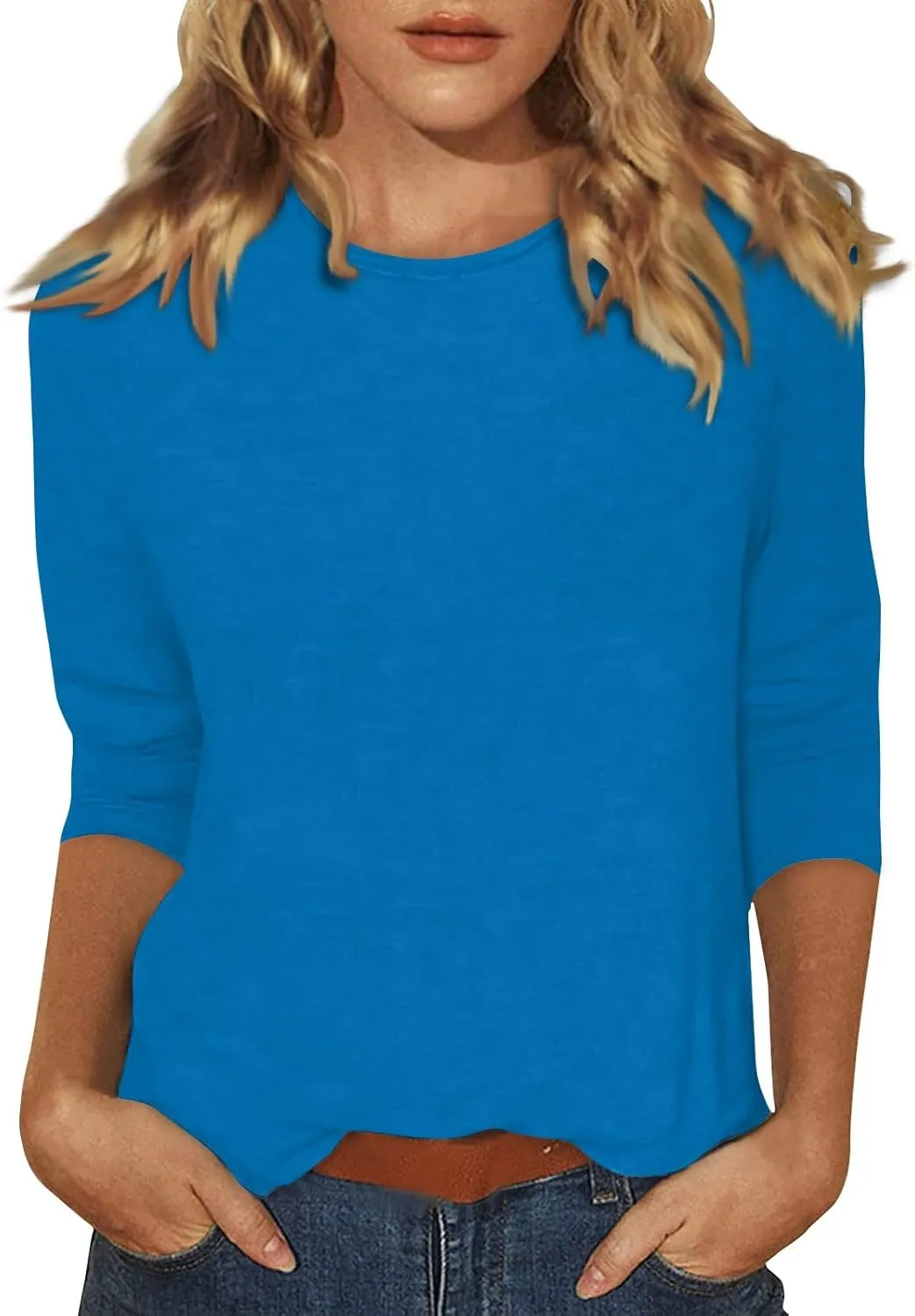3/4 Length Sleeve Womens Tops Casual Loose Fit Crewneck T Shirts Cute Solid Summer Tops 2024