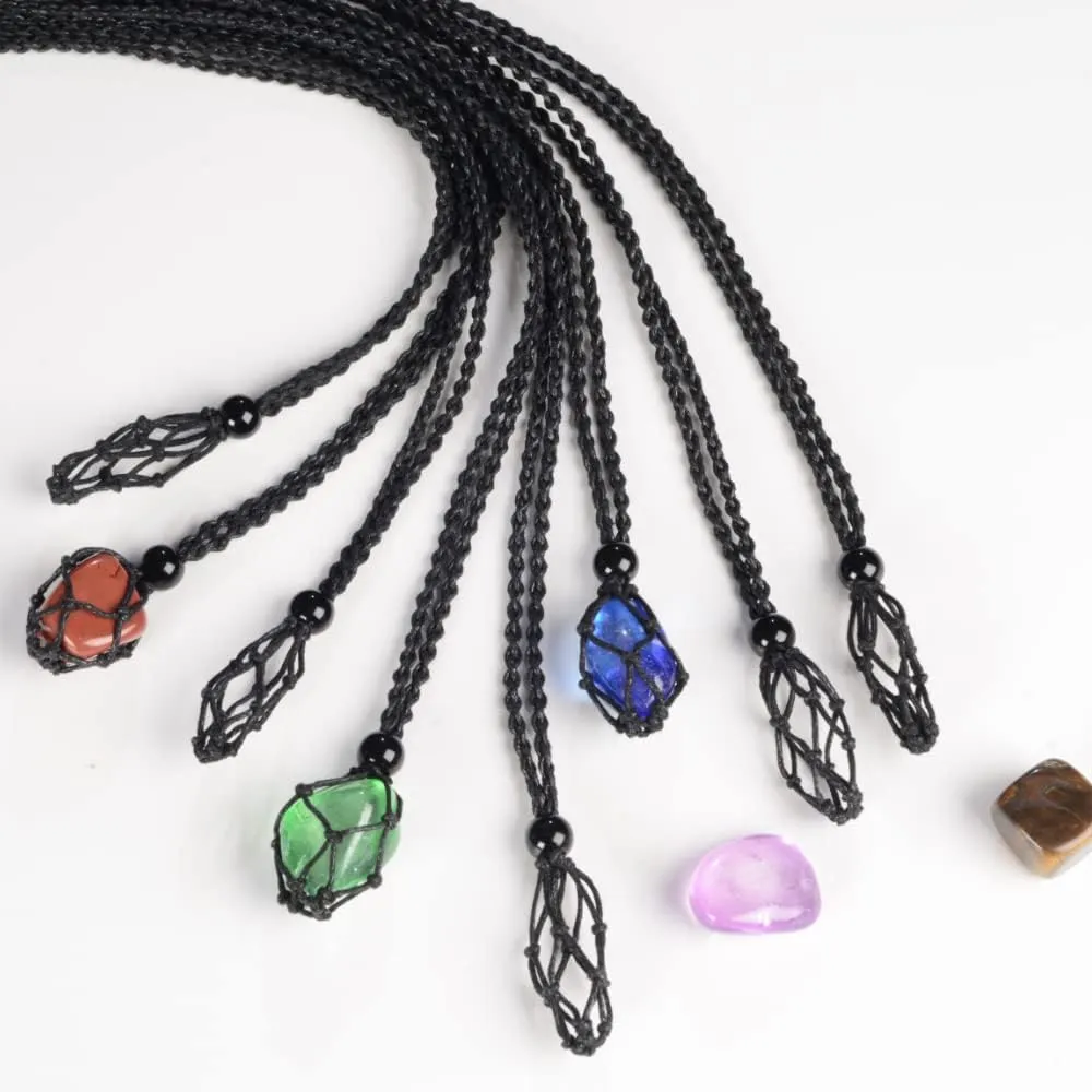 4 PCS Crystal Cage Holder Necklace Cord Empty Stone Holder Pendant Stone Holder Replacement Hand-Woven Necklace Cord with Adjustable LengthStyle 2