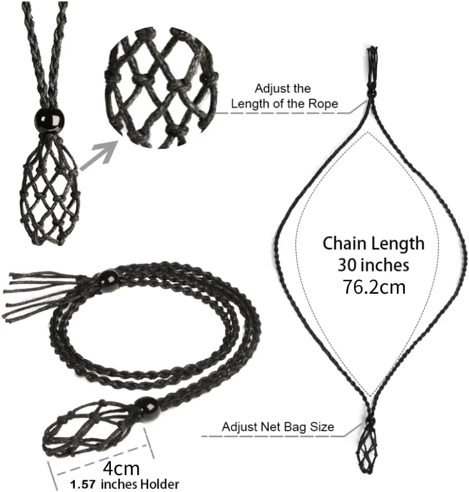 4 PCS Crystal Cage Holder Necklace Cord Empty Stone Holder Pendant Stone Holder Replacement Hand-Woven Necklace Cord with Adjustable LengthStyle 2