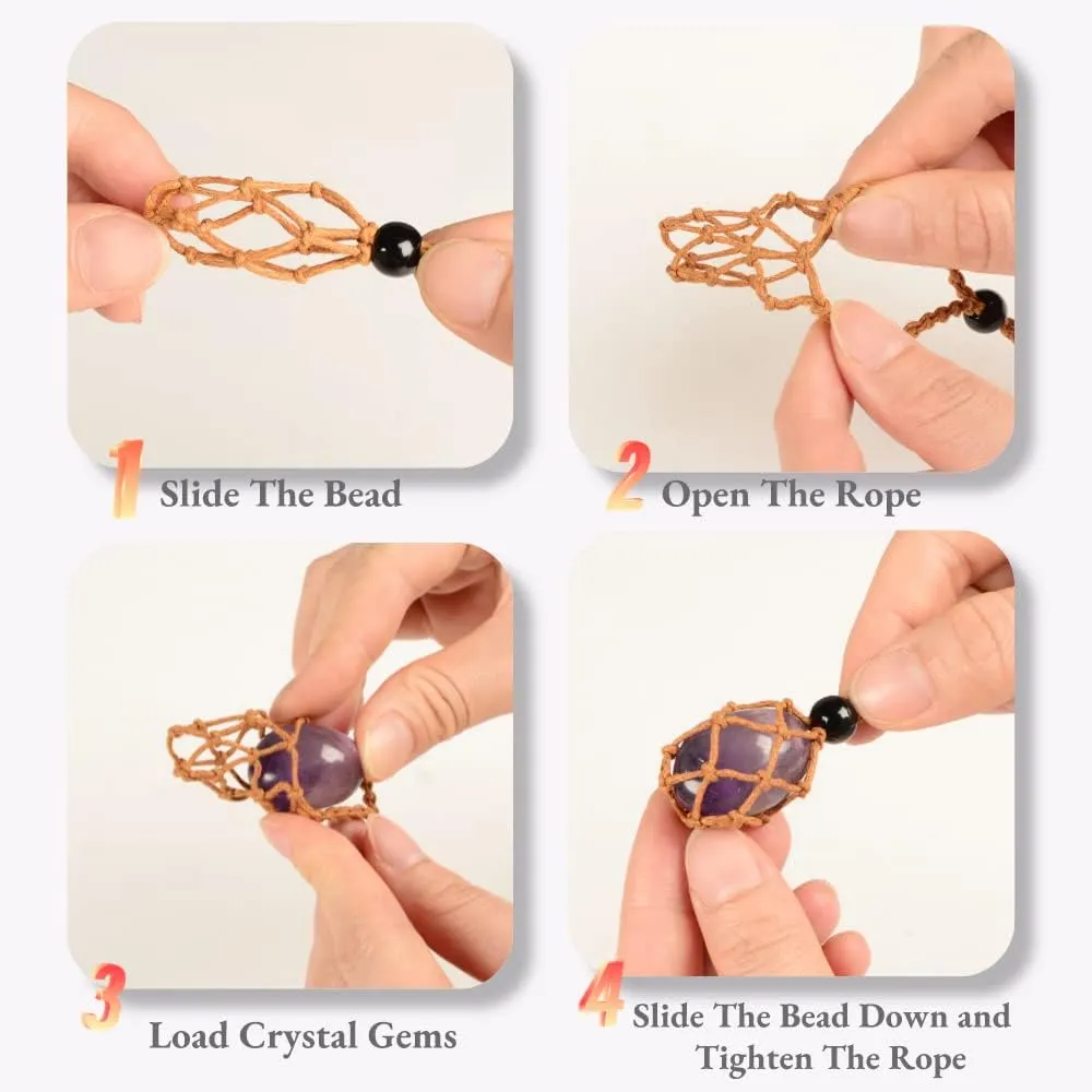 4 PCS Crystal Cage Holder Necklace Cord Empty Stone Holder Pendant Stone Holder Replacement Hand-Woven Necklace Cord with Adjustable LengthStyle 2