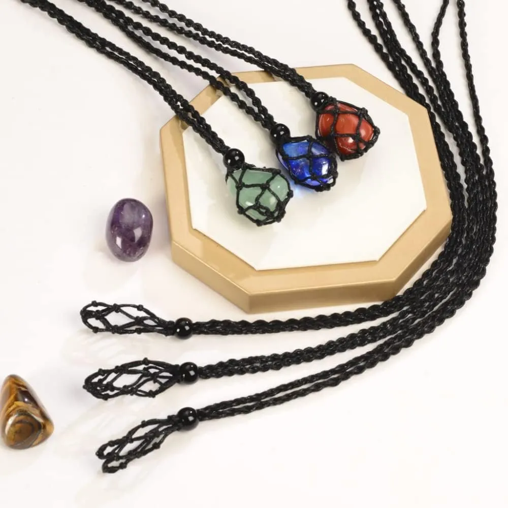 4 PCS Crystal Cage Holder Necklace Cord Empty Stone Holder Pendant Stone Holder Replacement Hand-Woven Necklace Cord with Adjustable LengthStyle 2