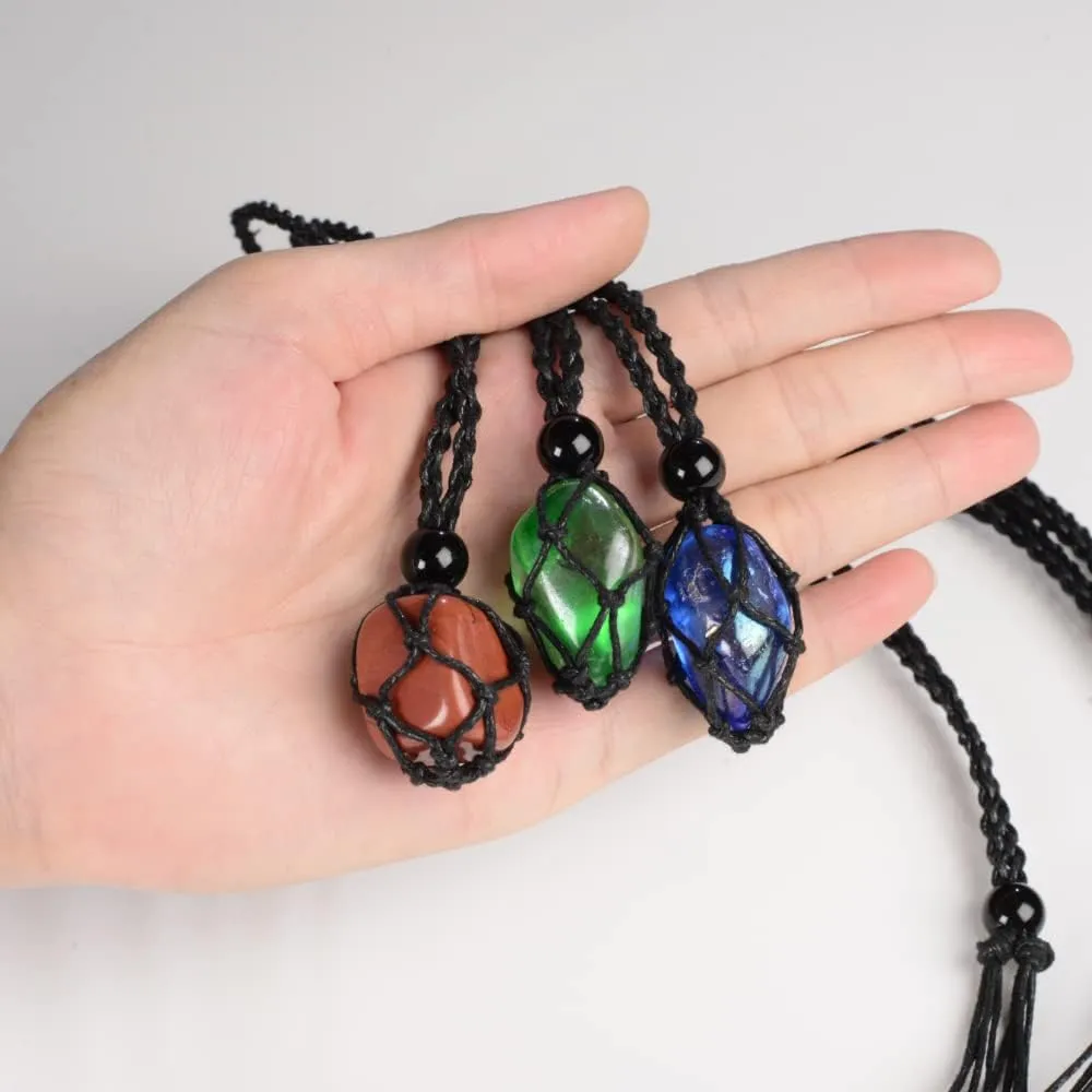 4 PCS Crystal Cage Holder Necklace Cord Empty Stone Holder Pendant Stone Holder Replacement Hand-Woven Necklace Cord with Adjustable LengthStyle 2