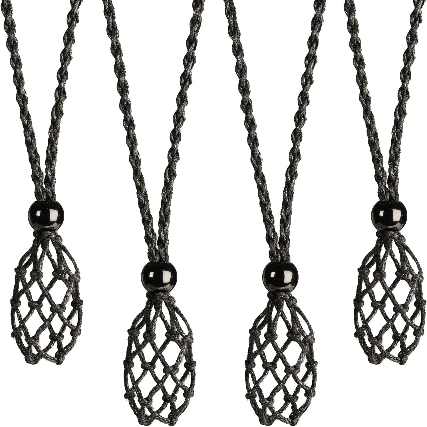 4 PCS Crystal Cage Holder Necklace Cord Empty Stone Holder Pendant Stone Holder Replacement Hand-Woven Necklace Cord with Adjustable LengthStyle 2