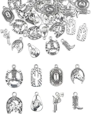 48 Pieces Western Cowboy Charms for Jewelry Making, Western Horse Boot Charms Antique Silver Alloy Pendants for Bracelet Earrings Necklace Jewelry Making