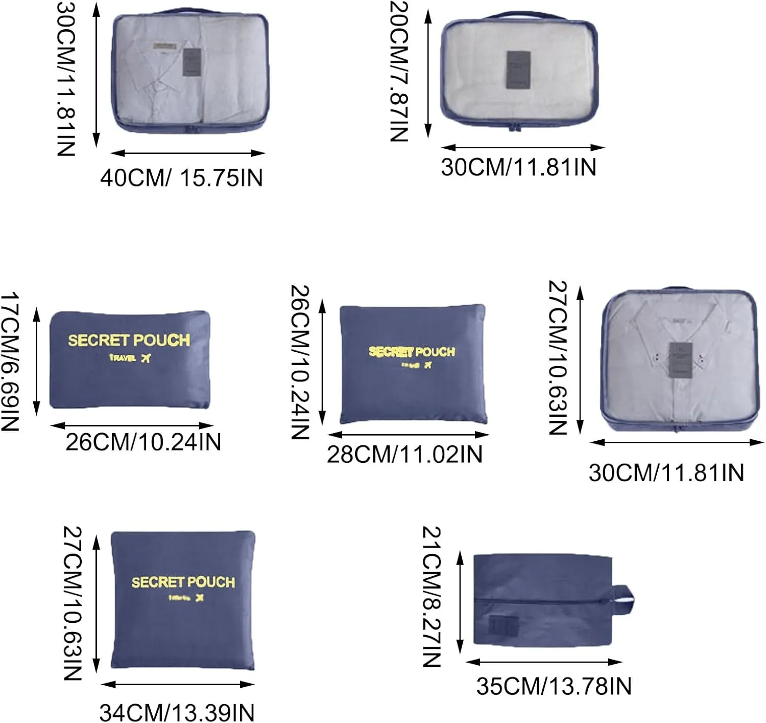 7 Set Packing Cubes for Suitcases, Travel Luggage Packing Organizers with Storage Shoe Bag, Clothing Underwear Bag, for Man & Women (G)