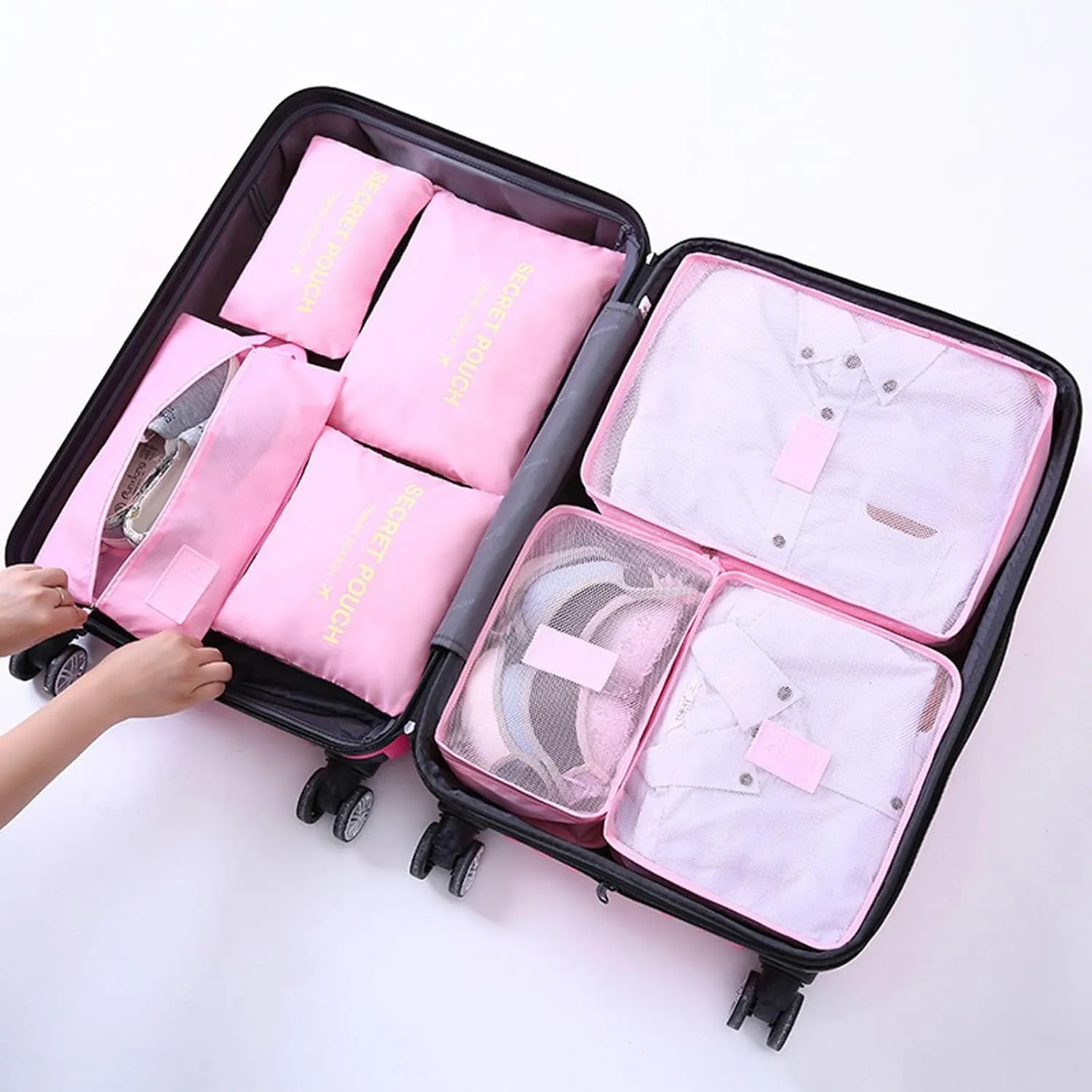 7 Set Packing Cubes for Suitcases, Travel Luggage Packing Organizers with Storage Shoe Bag, Clothing Underwear Bag, for Man & Women (G)