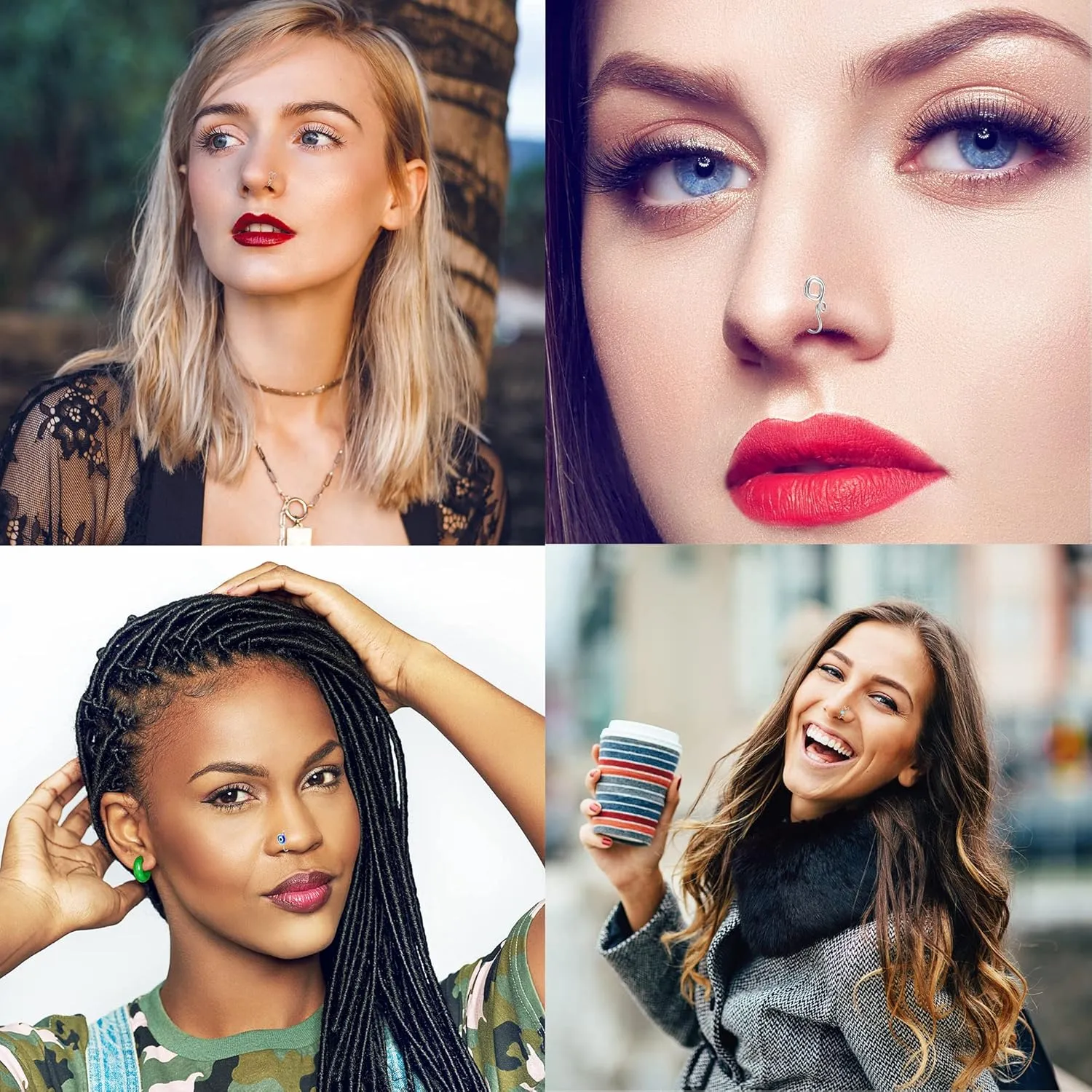 9-16pcs Multi-Style Adjustable Fake Nose Rings for Women Fake Nose Cuffs for Non Pierced Nose Heart Flower Butterfly Moon Star Clip on Fake Nose Ring Piercing