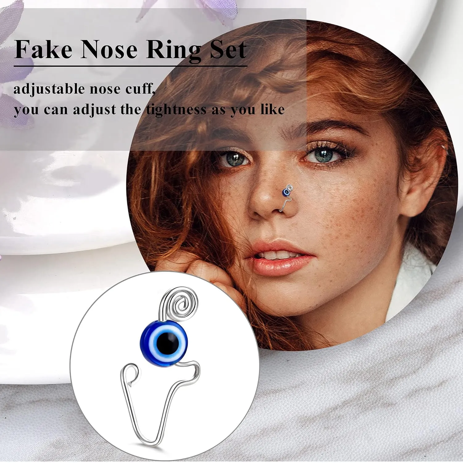 9-16pcs Multi-Style Adjustable Fake Nose Rings for Women Fake Nose Cuffs for Non Pierced Nose Heart Flower Butterfly Moon Star Clip on Fake Nose Ring Piercing