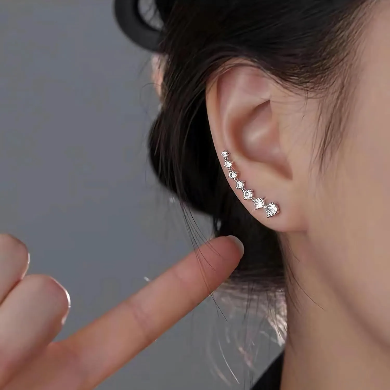 925 Sterling Silver 7 Crystals Ear Cuffs Hoop Climber Earring for Women, Cartilage Earrings with CZ Piercing Dainty Ear Crawler Earrings Mother's Day Birthday Christmas Jewelry Gift Graduation Gift