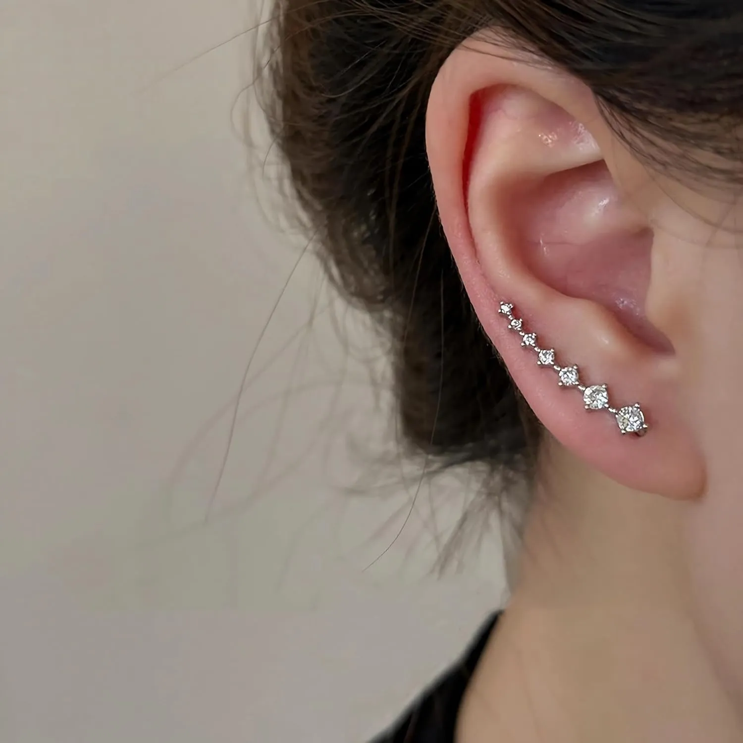 925 Sterling Silver 7 Crystals Ear Cuffs Hoop Climber Earring for Women, Cartilage Earrings with CZ Piercing Dainty Ear Crawler Earrings Mother's Day Birthday Christmas Jewelry Gift Graduation Gift