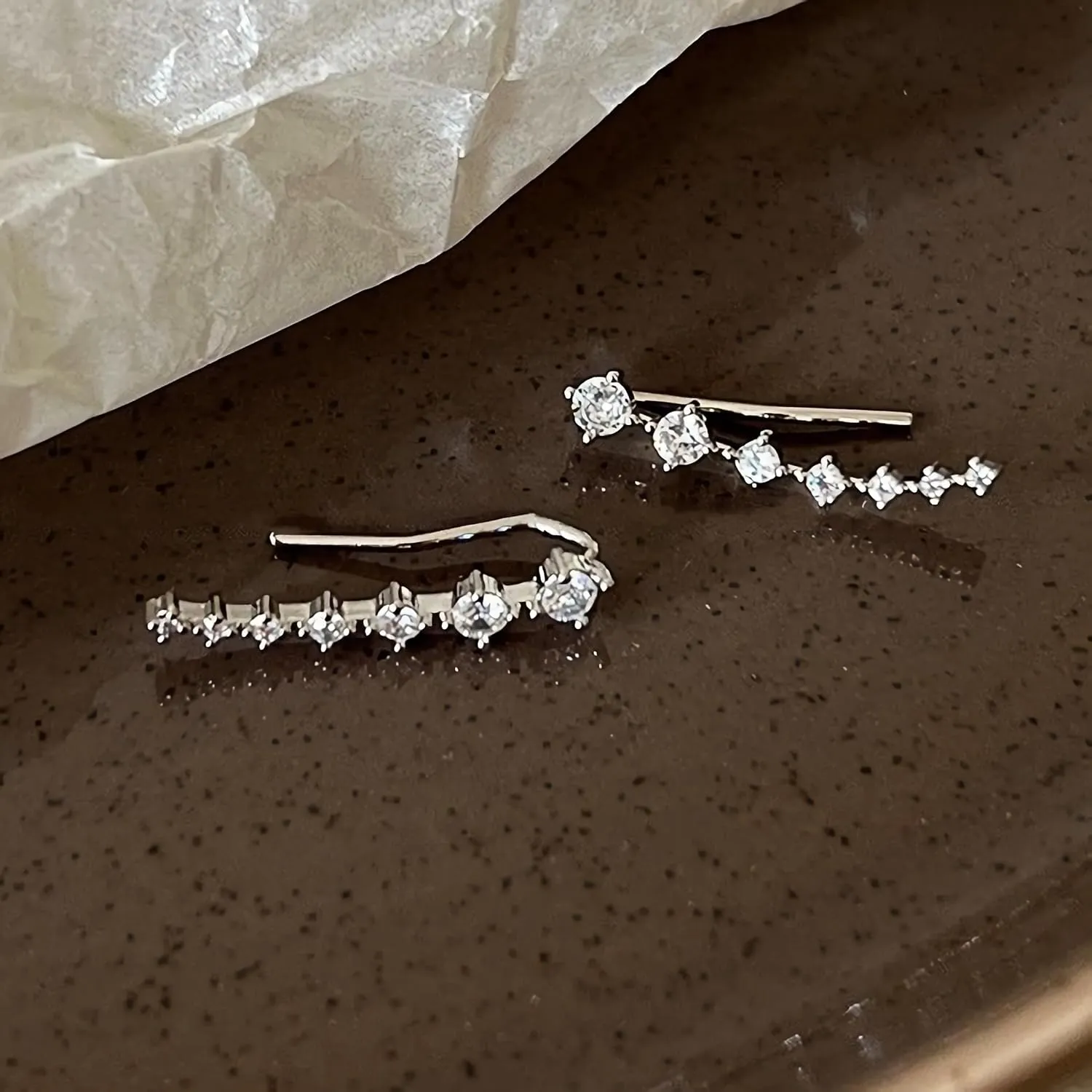 925 Sterling Silver 7 Crystals Ear Cuffs Hoop Climber Earring for Women, Cartilage Earrings with CZ Piercing Dainty Ear Crawler Earrings Mother's Day Birthday Christmas Jewelry Gift Graduation Gift