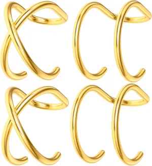 925 Sterling Silver Ear Cuff Clip, Cartilage Earring No Piercing, Adjustable Double Lines Cross U Shape Ear Clip for Women, Men
