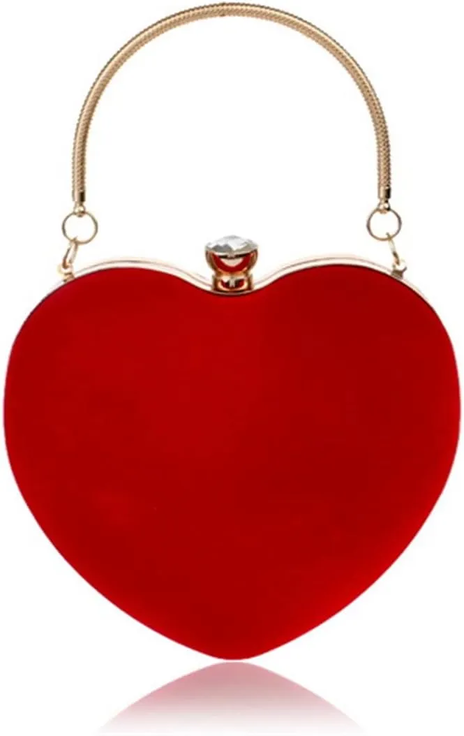 Acrylic Heart Velvet Women Evening Bags With Handle Shoulder Handbags Chain Wedding Party Clutch Bags