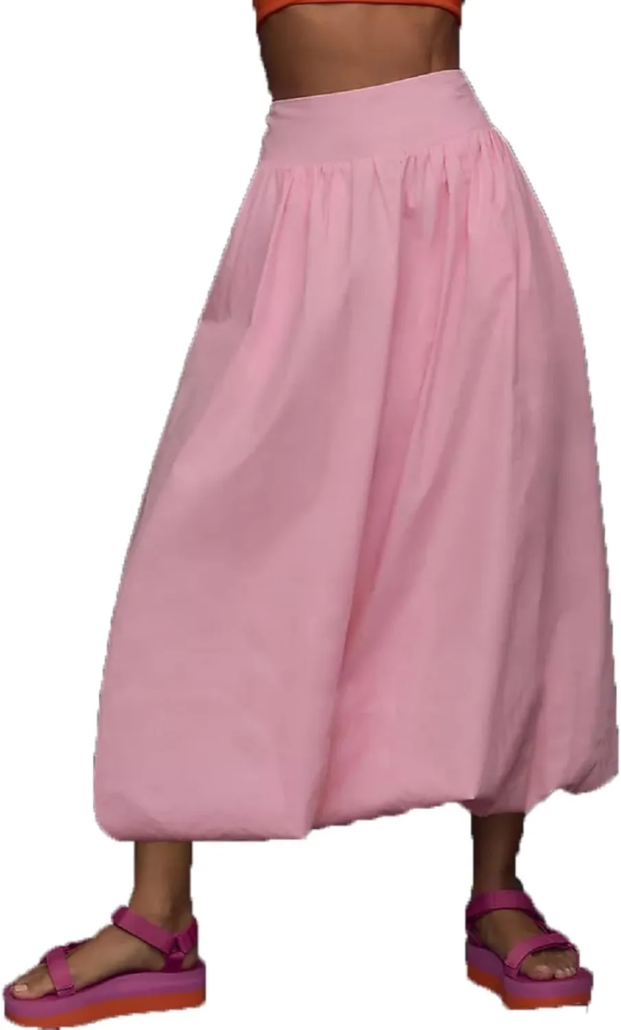 Adoeren Women Bubble Maxi Skirt Y2k Pleated A Line Balloon Long Skirt Casual Puff Skirt Solid Elegant Party Midi Skirt