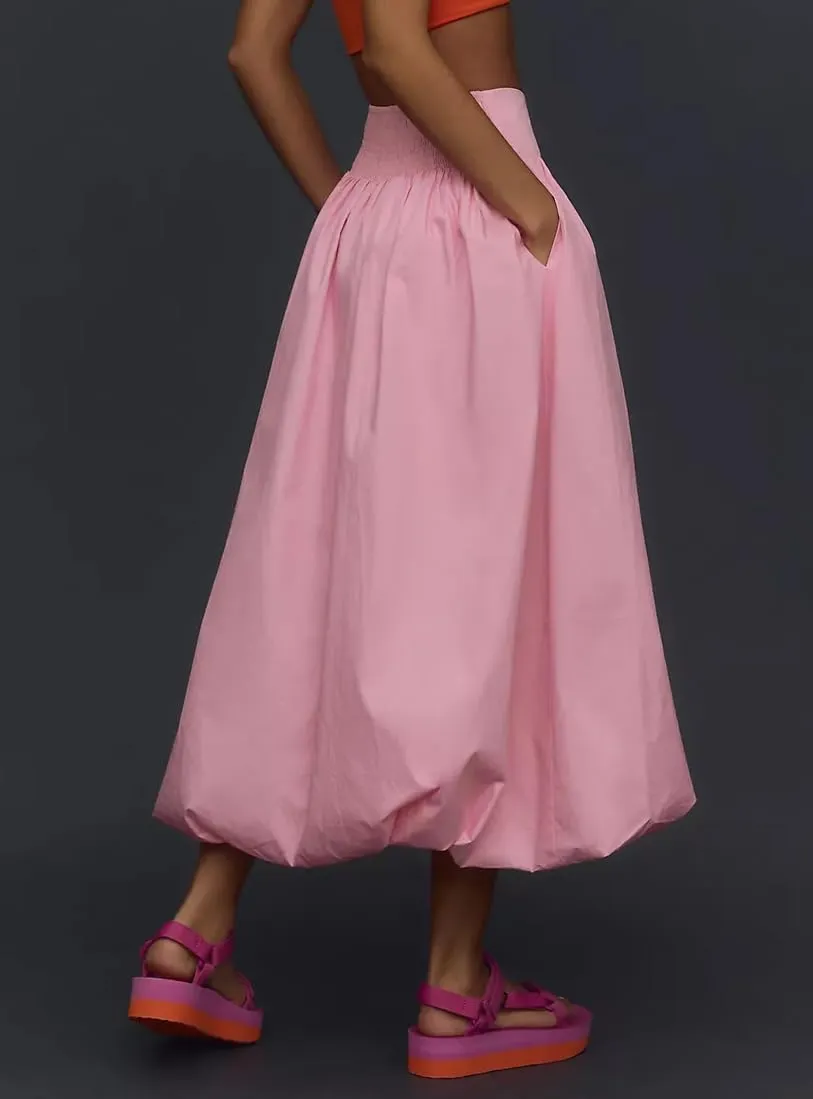 Adoeren Women Bubble Maxi Skirt Y2k Pleated A Line Balloon Long Skirt Casual Puff Skirt Solid Elegant Party Midi Skirt