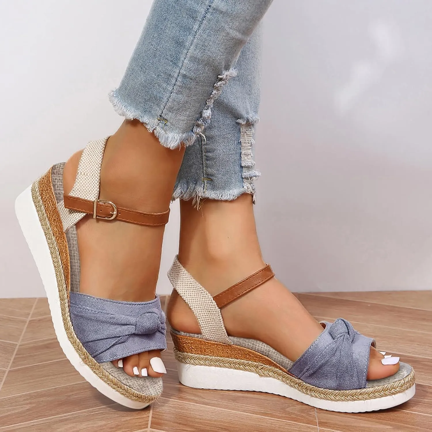 AMDBEL Orthopedic Wedge Sandals for Women Espadrille Sandals Dressy Open Toe Ankle Strap Heel Fashion Strappy Beach Shoes