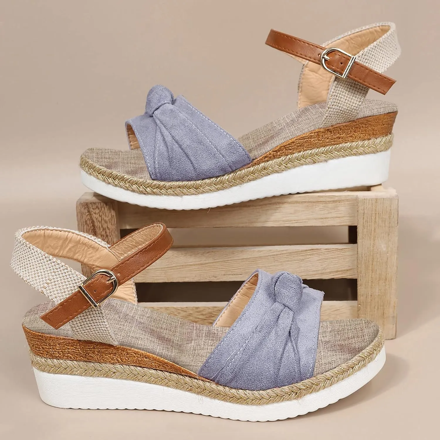 AMDBEL Orthopedic Wedge Sandals for Women Espadrille Sandals Dressy Open Toe Ankle Strap Heel Fashion Strappy Beach Shoes