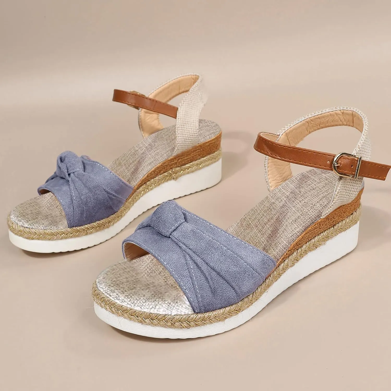 AMDBEL Orthopedic Wedge Sandals for Women Espadrille Sandals Dressy Open Toe Ankle Strap Heel Fashion Strappy Beach Shoes