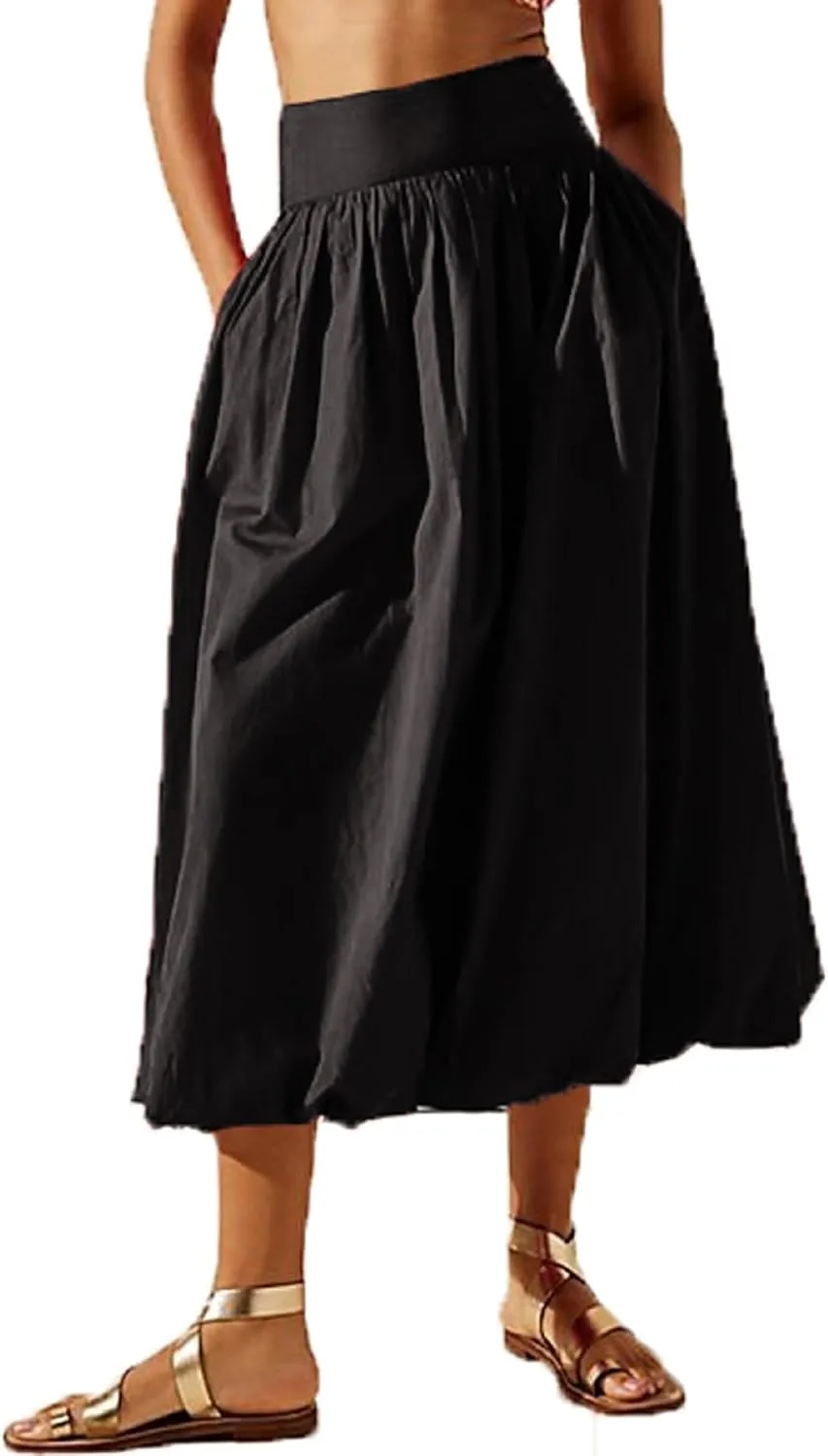 Aonoapll Y2k Women Bubble Maxi Skirt Casual Elastic Low Waist Flowy A Line Long Skirt Summer Ruffle Balloon Skirt
