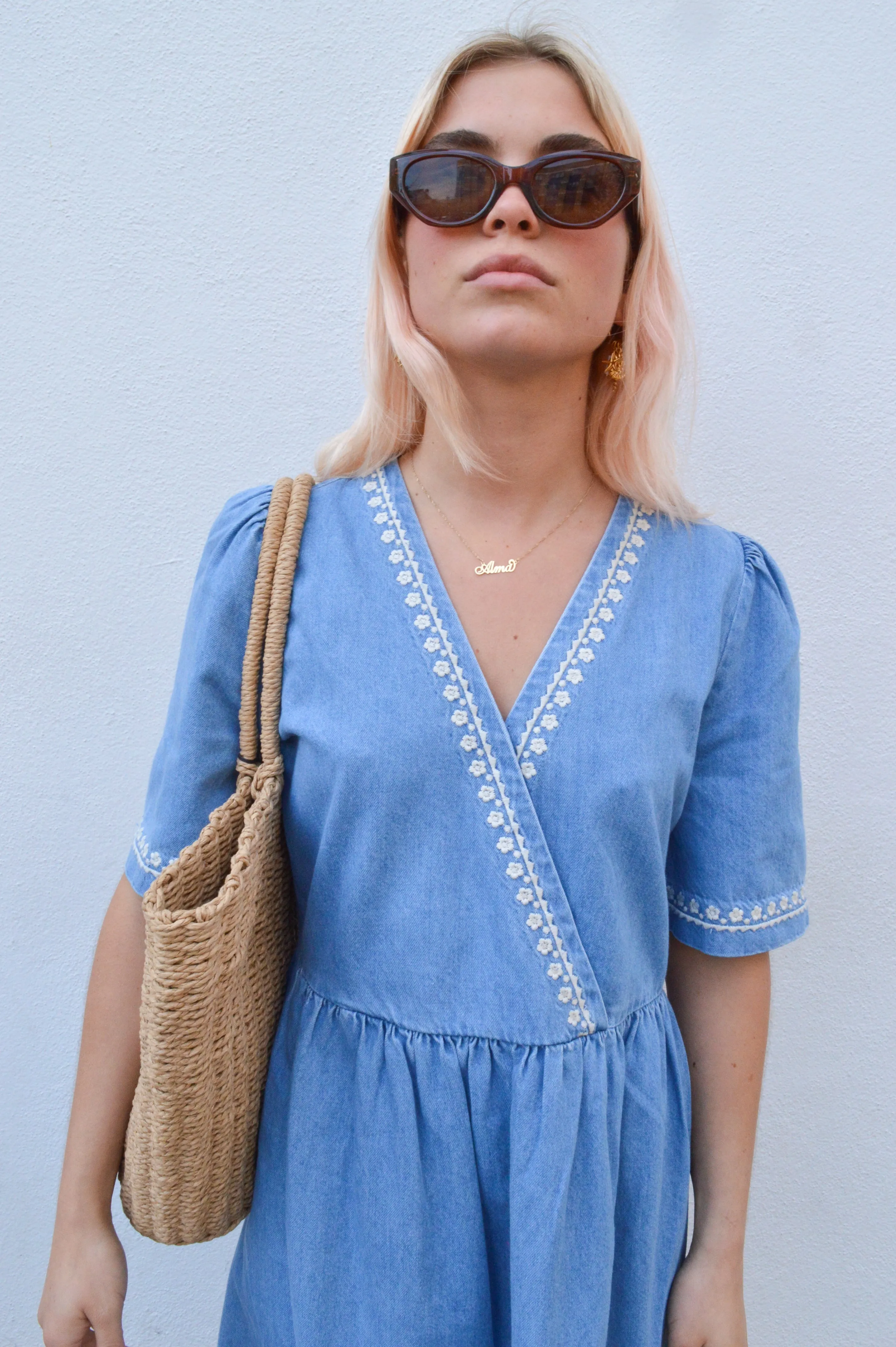 Atelier Rve Tawny Denim Embroidered Dress