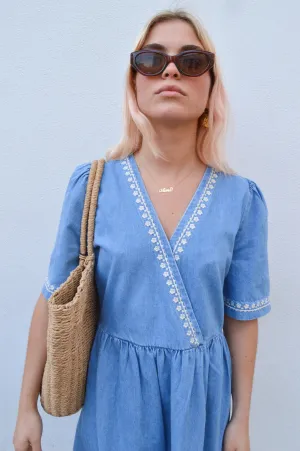 Atelier Rve Tawny Denim Embroidered Dress
