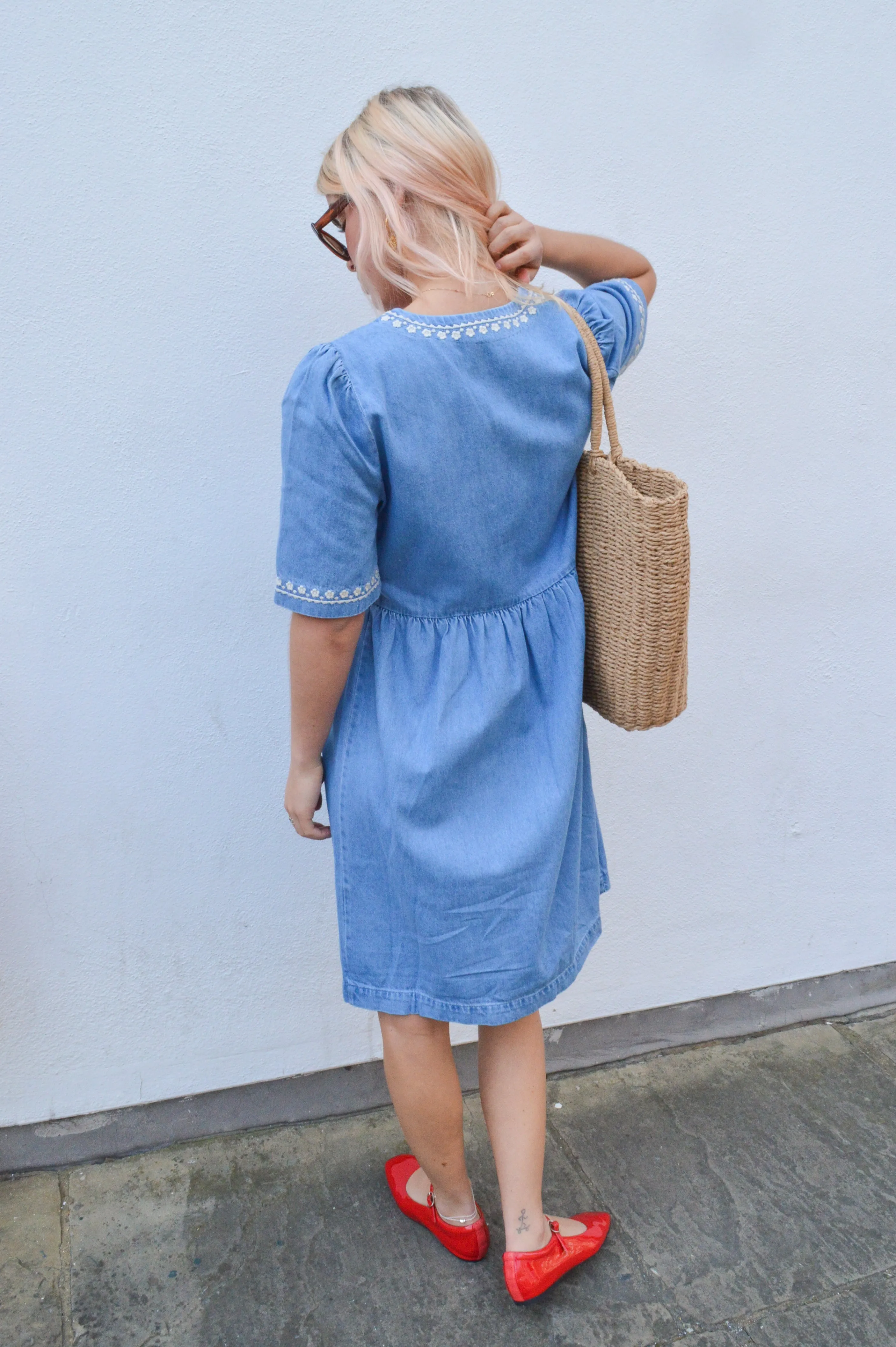Atelier Rve Tawny Denim Embroidered Dress