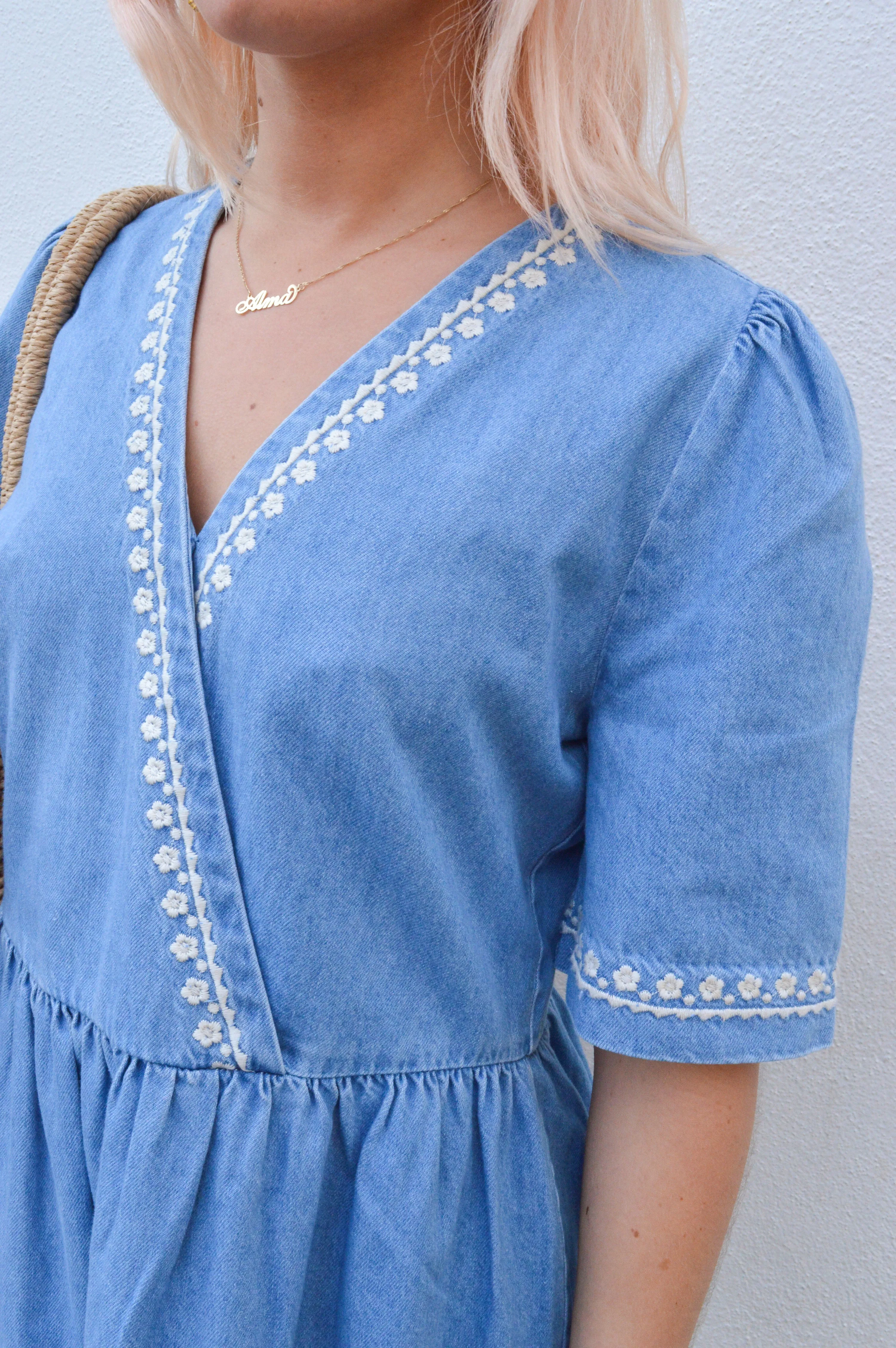 Atelier Rve Tawny Denim Embroidered Dress