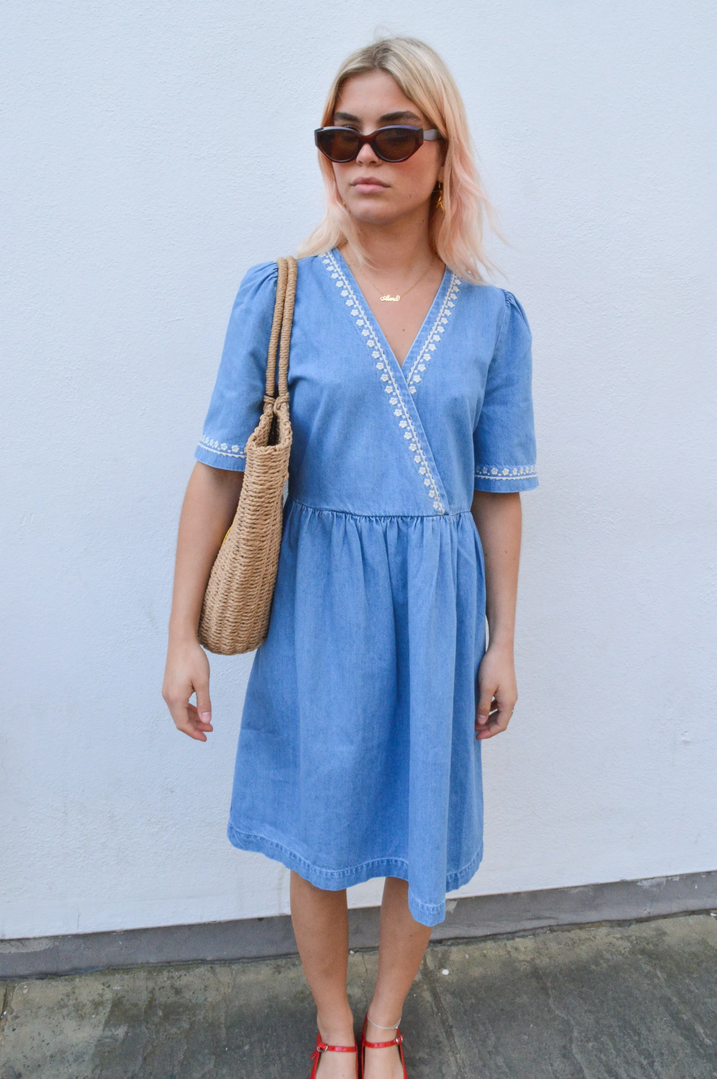 Atelier Rve Tawny Denim Embroidered Dress