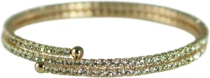 AUSTRIAN CRYSTALS (GENUINE) COIL WRAPS, CUFFS, BANGLES FLEXIBLE STACKABLE BRACELETS (2 ROW/GOLD)