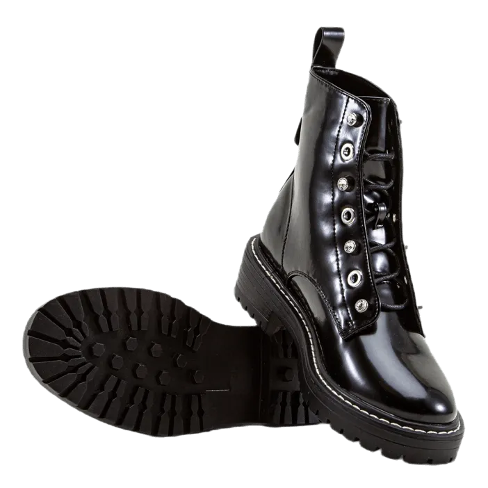 Bold Lace Up Patent Bootie Black