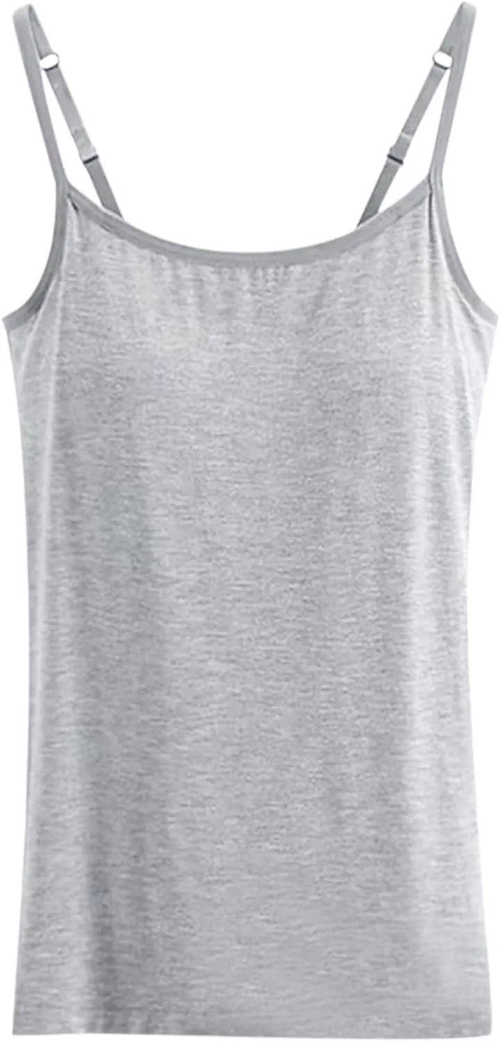 Built in Bra Tank Tops for Women Tank Tops with Built in Bras Camisole Tops for Women Cotton Pads Adjustable Straps