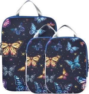 Butterflies Purple Butterfly Black Compression Packing Cubes for Travel Packing Organizers Backpack 3 Pack Luggage Travel Essentials Carry Must Haves Waterproof Suitcase Storage Bags