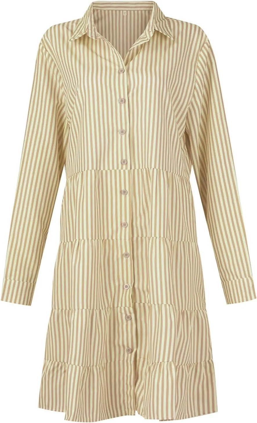 Button Down Dress for Women Summer Casual Striped Long Sleeve V Neck Lapel Dresses Loose Ruched Party Midi Dress 2025