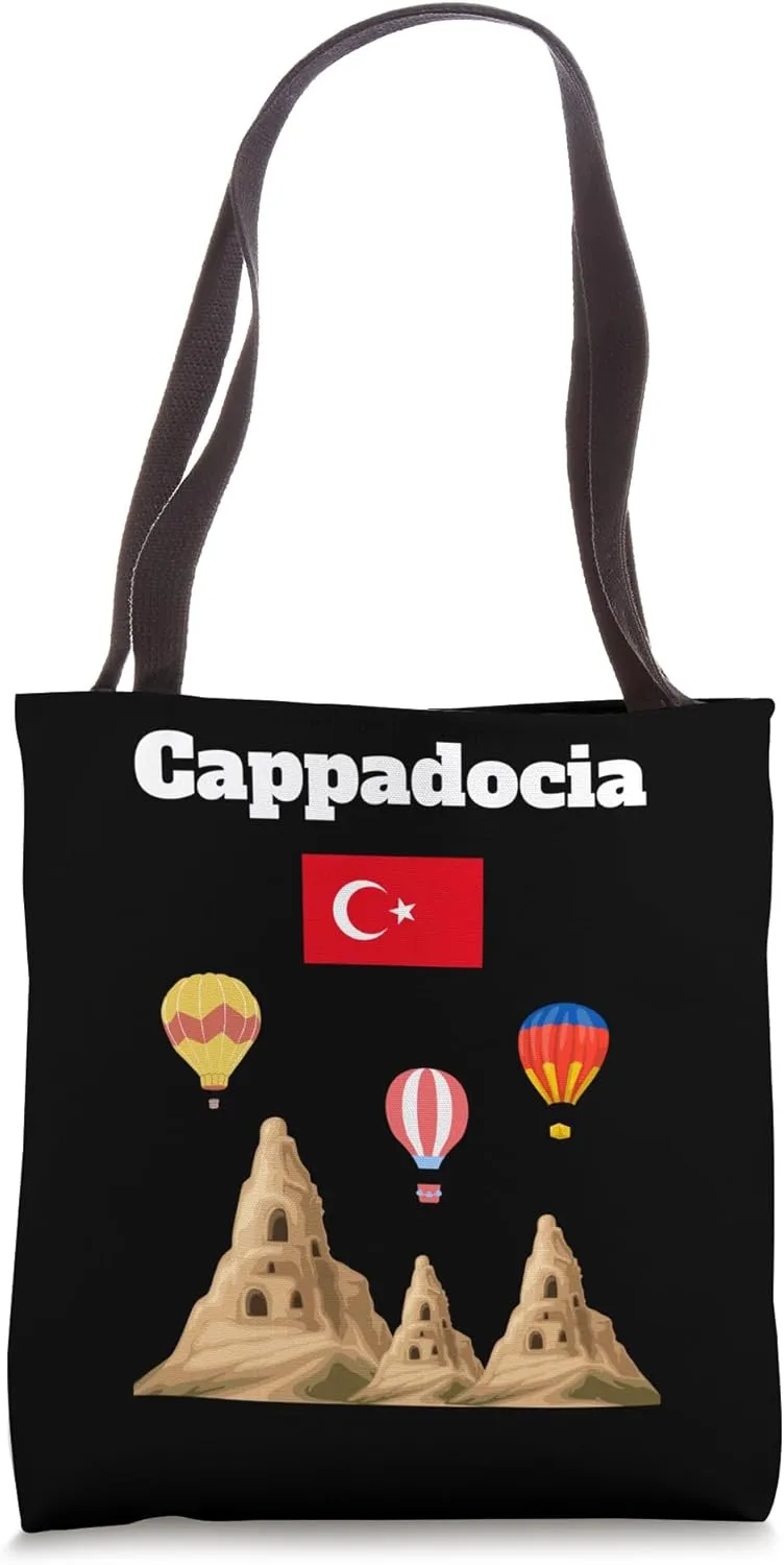 Cappadocia Turkish Souvenir Hot air balloon Turkey flag Tote Bag