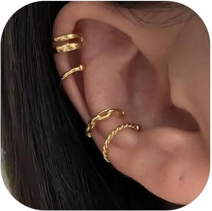CASDAN Ear Cuffs for Women Non Piercing 14k Gold Plated Ear Cuff Earrings for Women Hypoallergenic Earring Cuffs Non Pierced Trendy Cubic Zirconia Fake Cartilage Piercing Jewelry Gifts