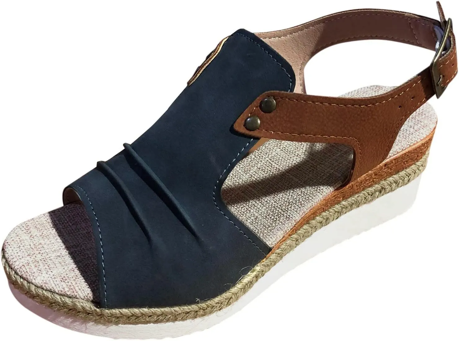 Cathalem Orthopedic Platform Wedge Sandals for Women Summer Dressy Flat Open Toe Ankle Strap Espadrilles Sandals