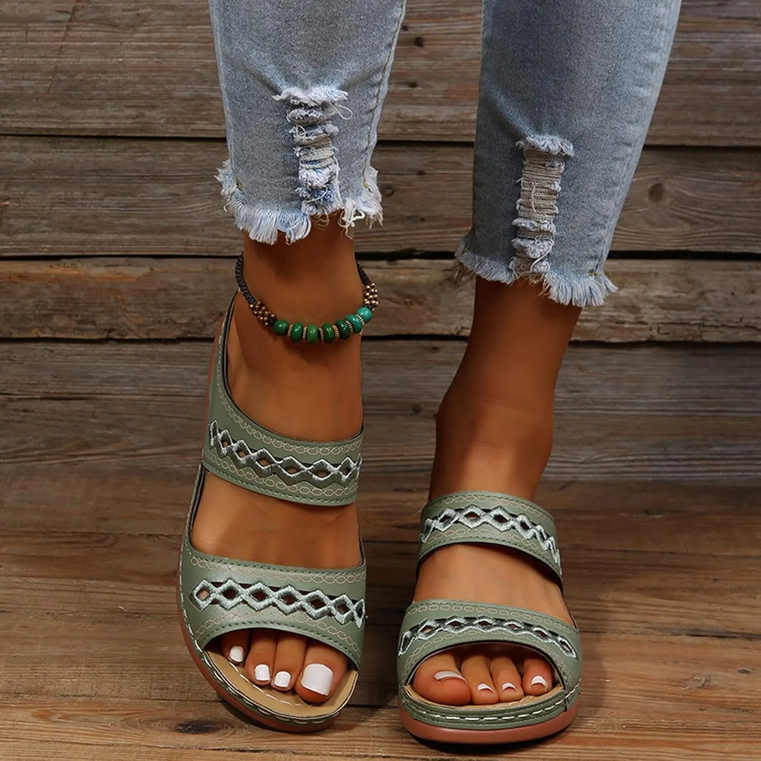 Cathalem Orthopedic Sandals for Women Summer Dressy Open Toe Ankle Strap Platform Sandals Casual Strappy Low Wedges Sandals