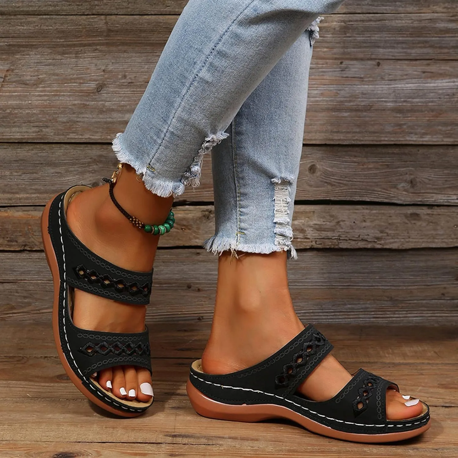 Cathalem Orthopedic Sandals for Women Summer Dressy Open Toe Ankle Strap Platform Sandals Casual Strappy Low Wedges Sandals
