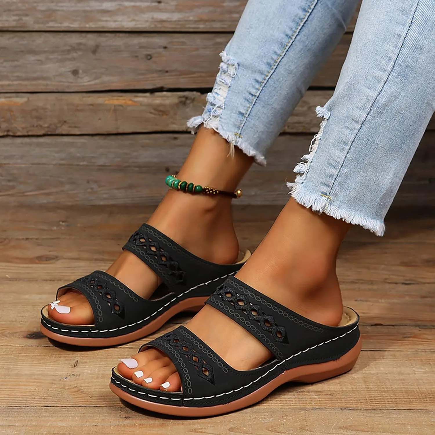 Cathalem Orthopedic Sandals for Women Summer Dressy Open Toe Ankle Strap Platform Sandals Casual Strappy Low Wedges Sandals