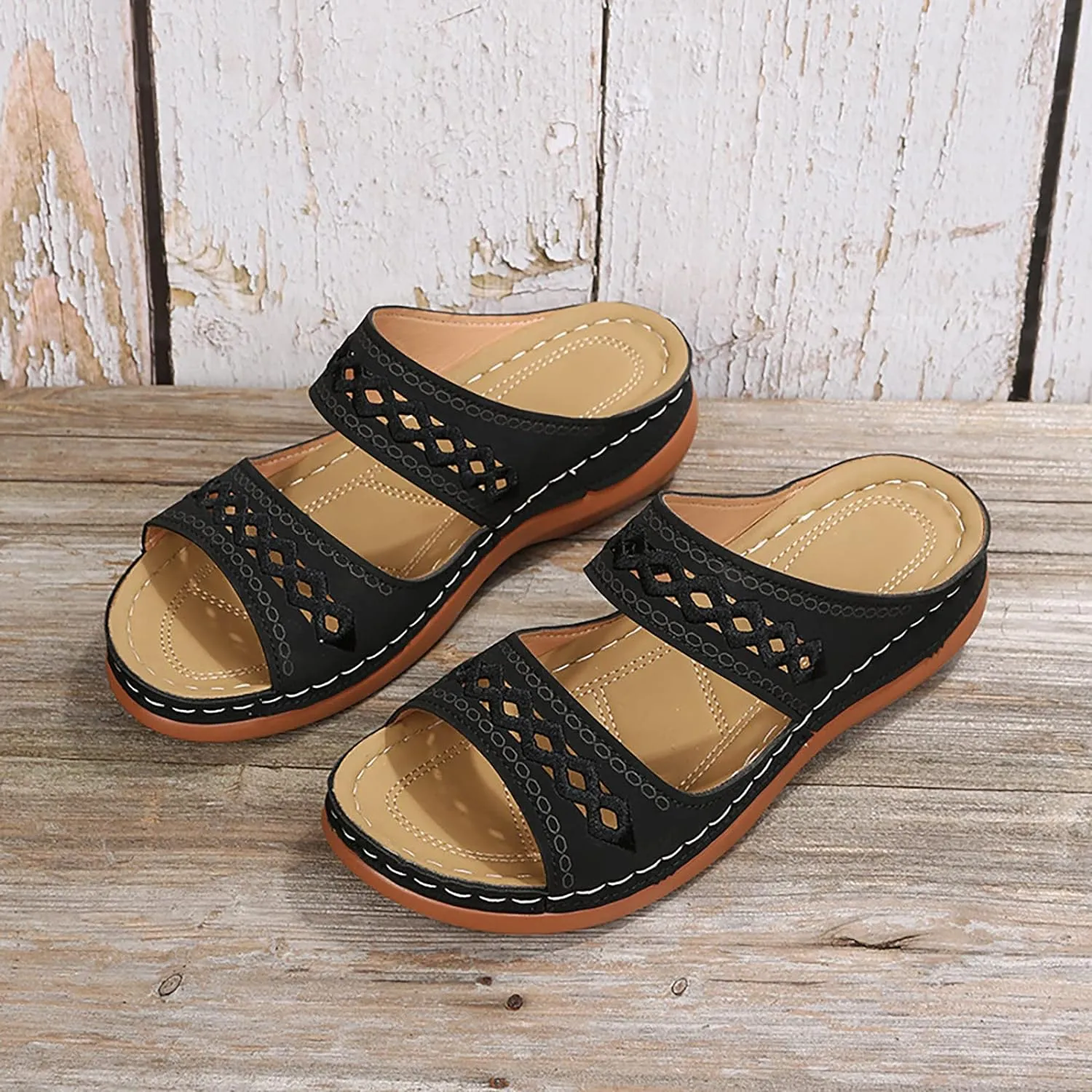 Cathalem Orthopedic Sandals for Women Summer Dressy Open Toe Ankle Strap Platform Sandals Casual Strappy Low Wedges Sandals