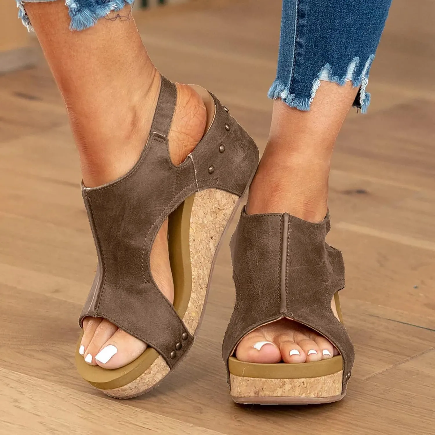 Cathalem Orthopedic Wedge Sandals for Women Platform Cork Wedges Espadrille Heel Strappy Leather Arch Support Sandals
